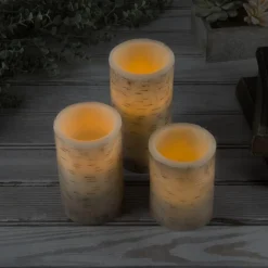 Lavish Home Flickering Flameless Led Candles With Birch Bark- Set Of 3
