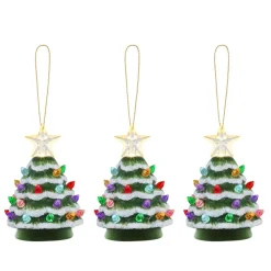 Mr. Christmas Set Of 3 Mini Snow-Tipped Nostalgic Trees With Timer