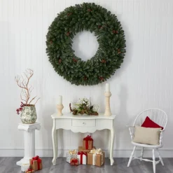 Nearly Natural 5 Ft. Giant Flocked Wreath With 280 Multicolor Lights