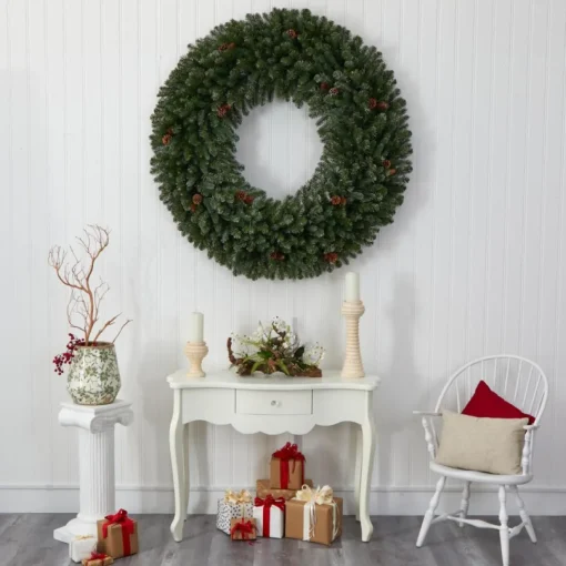 Nearly Natural 5 Ft. Giant Flocked Wreath With 280 Multicolor Lights