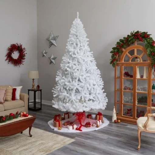 Nearly Natural 9 Ft. White Christmas Tree With 650 Led Lights