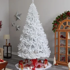 Nearly Natural 9 Ft. White Christmas Tree With 650 Led Lights