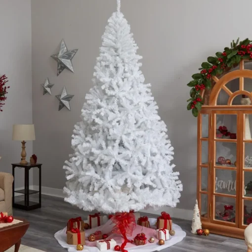 Nearly Natural 9 Ft. White Christmas Tree With 650 Led Lights