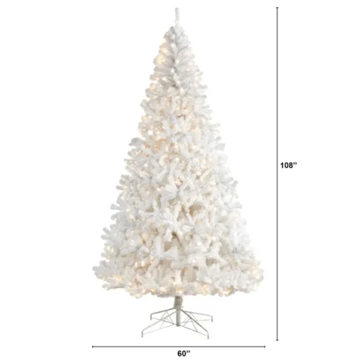 Nearly Natural 9 Ft. White Christmas Tree With 650 Led Lights