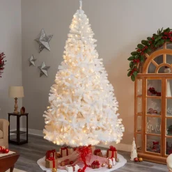 Nearly Natural 9 Ft. White Christmas Tree With 650 Led Lights
