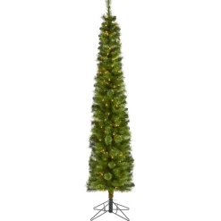 Nearly Natural 7' Green Pencil Christmas Tree With 150 Led Lights