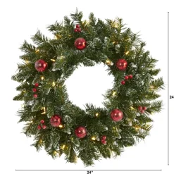 Nearly Natural 24 In. Frosted Christmas Wreath With 50 Lights
