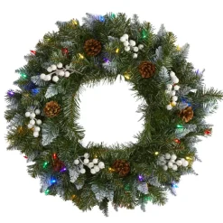 Nearly Natural 24 In. Snow Tipped Christmas Wreath With 50 Lights