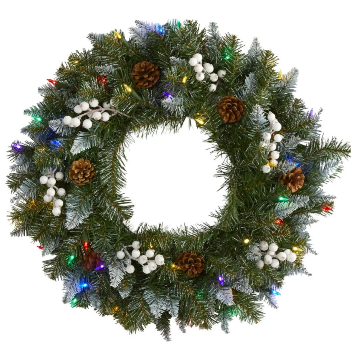 Nearly Natural 24 In. Snow Tipped Christmas Wreath With 50 Lights