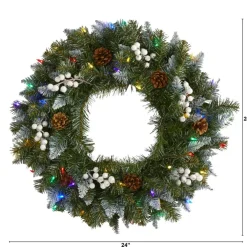 Nearly Natural 24 In. Snow Tipped Christmas Wreath With 50 Lights