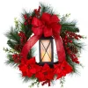 Nearly Natural 28" Poinsettia & Berry Wreath With Lantern & Led Candle