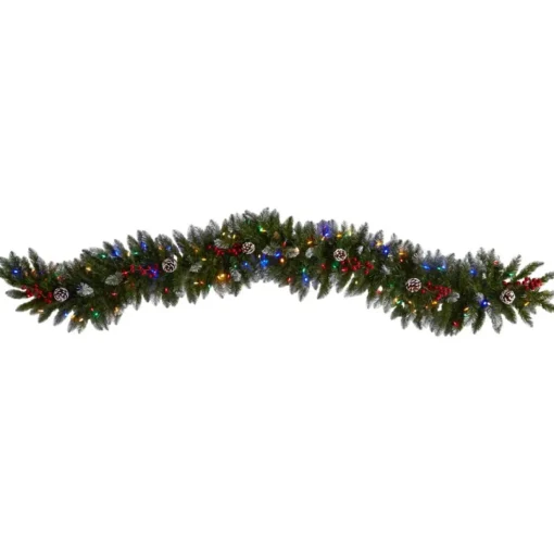 Nearly Natural 6' Snow Tipped Extra Wide Christmas Garland W/ 100 Lights