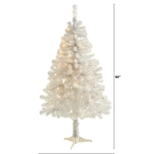 Nearly Natural 5' White Christmas Tree With 150 Clear Led Lights