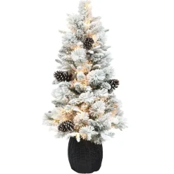 Puelo International Pre-Lit Flocked Potted Tree, Ul Clear Lights