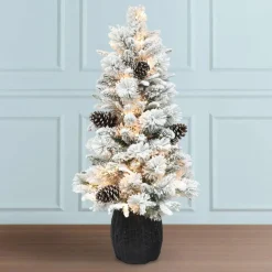 Puelo International Pre-Lit Flocked Potted Tree, Ul Clear Lights