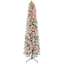 Puleo International 6.5' Flocked Pine Pencil Tree W/ Multicolor Lights