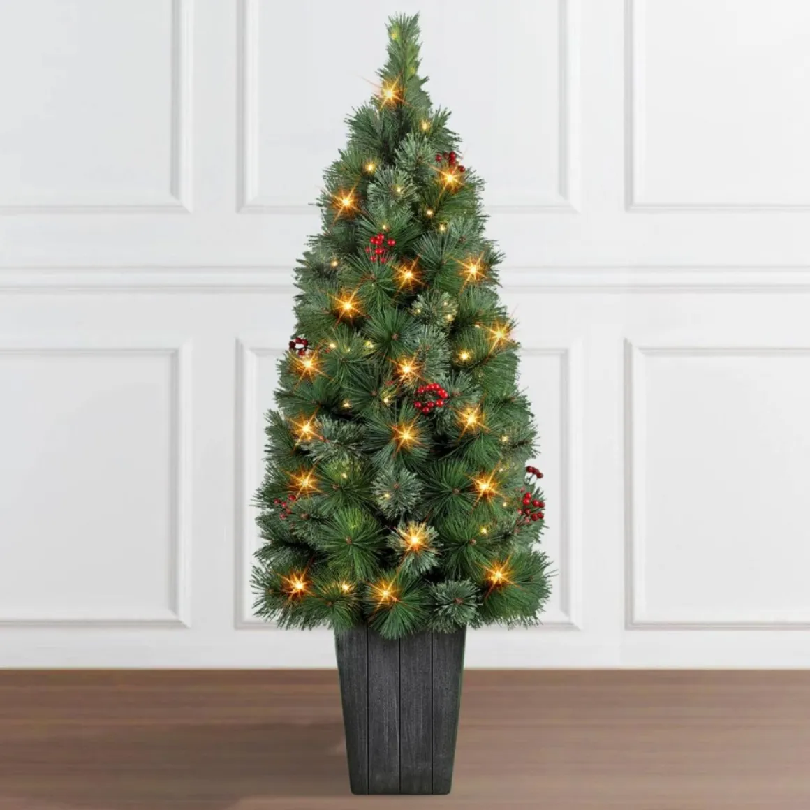 Puleo International 4' Potted Cascade Pine Tree With Plastic Pot