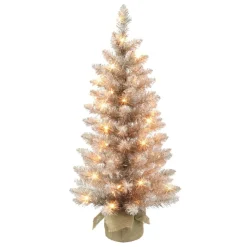 Puleo International 3' Pre-Lit Rose Gold Tree 50 Lights Burlap Base