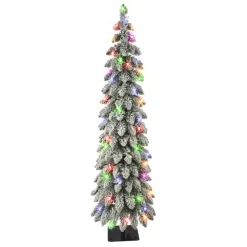 Puleo International 4' Pre-Lit Multicolor Flocked Alpine Pencil Tree