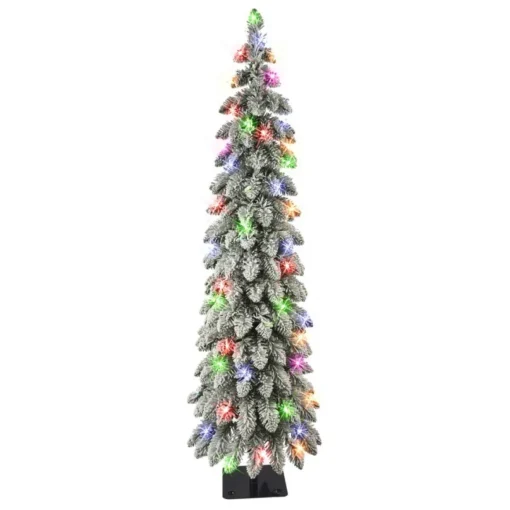 Puleo International 4' Pre-Lit Multicolor Flocked Alpine Pencil Tree