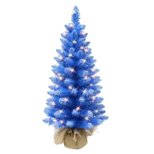 Puleo International 3' Pre-Lit Fashion Blue Tree In Burlap