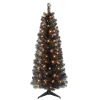 Puleo International 4.5' Pre-Lit Black Tinsel Tree W/ 70 Clear Lights