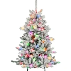 Puleo International 4.5' Pre-Lit Flocked Bennington Fir Tree