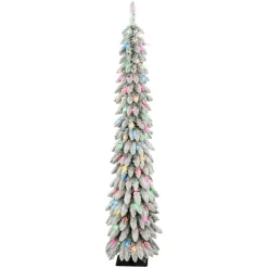 Puleo International 6' Pre-Lit Flocked Pencil Tree 100 Colored Lights