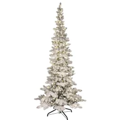 Puleo International 7.5' Pre-Lit Flocked Slim Pine Artificial Tree