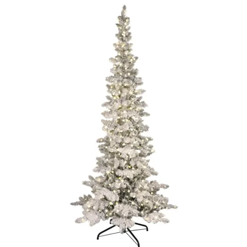 Puleo International 7.5' Pre-Lit Flocked Slim Pine Artificial Tree