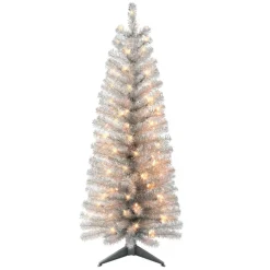 Puleo International 4.5' Pre-Lit Silver Tinsel Tree