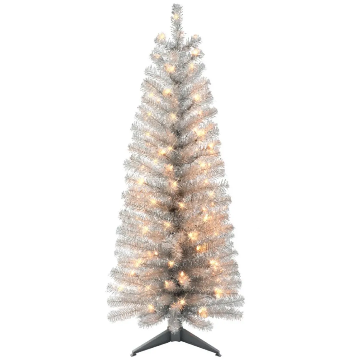 Puleo International 4.5' Pre-Lit Silver Tinsel Tree
