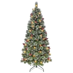 Puleo International 6.5' Pre-Lit Snowy Pine Tree 200 Warm White Lights