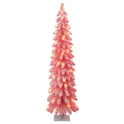 Puleo International 4' Prelit Pink Flocked Pencil Tree 50 Clear Lights