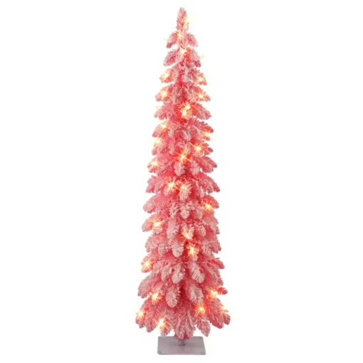 Puleo International 4' Prelit Pink Flocked Pencil Tree 50 Clear Lights