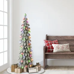 Puleo International 4' Pre-Lit Multicolor Flocked Alpine Pencil Tree