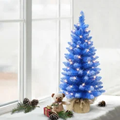 Puleo International 3' Pre-Lit Fashion Blue Tree In Burlap