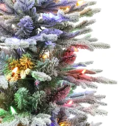 Puleo International 6' Pre-Lit Potted Flocked Arctic Fir Pencil Tree