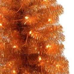 Puleo International 4.5' Pre-Lit Orange Tinsel Tree W/ 70 Clear Lights
