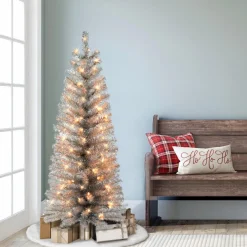 Puleo International 4.5' Pre-Lit Silver Tinsel Tree