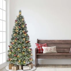 Puleo International 6.5' Pre-Lit Snowy Pine Tree 200 Warm White Lights
