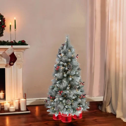 Puleo International 4.5' Pre-Lit Potted Sterling Pine Christmas Tree