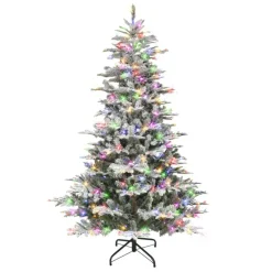 Puleo International 7.5' Pre-Lit Flocked Aspen Fir Tree
