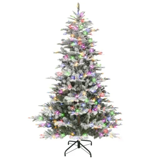 Puleo International 7.5' Pre-Lit Flocked Aspen Fir Tree