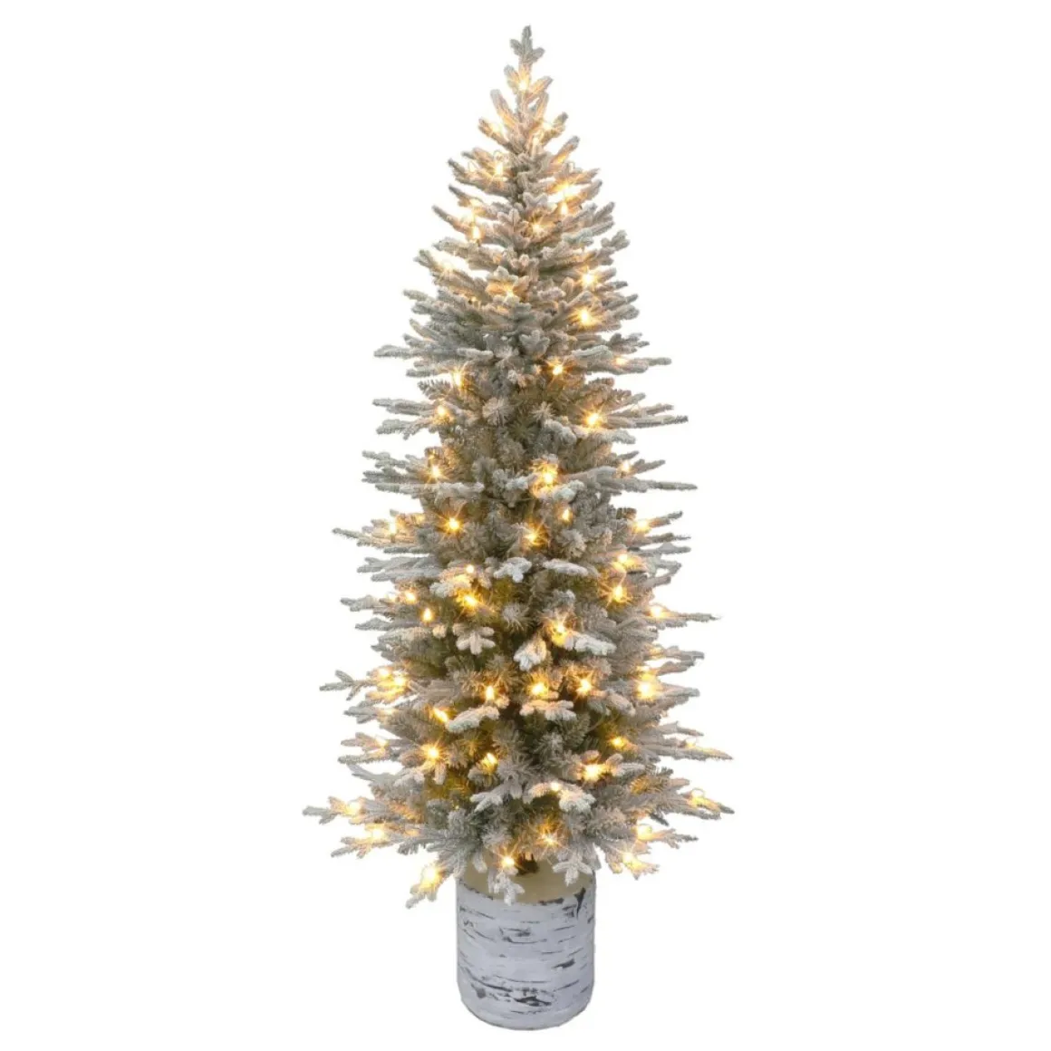 Puleo International 6' Pre-Lit Potted Flocked Arctic Fir Pencil Tree