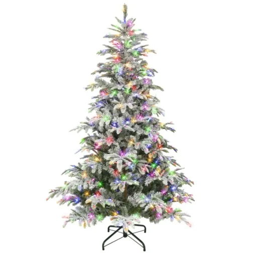 Puleo International 7.5' Pre-Lit Flocked Aspen Fir Tree