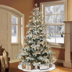Puleo International 7.5' Pre-Lit Flocked Aspen Fir Tree