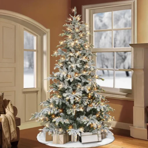 Puleo International 7.5' Pre-Lit Flocked Aspen Fir Tree