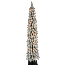 Puleo Intl. 5' Pre-Lit Flocked Pencil Alpine Artificial Christmas Tree