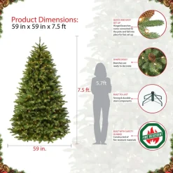 Puleo Intl. 7.5' Pre-Lit Franklin Fir Grand Artificial Christmas Tree